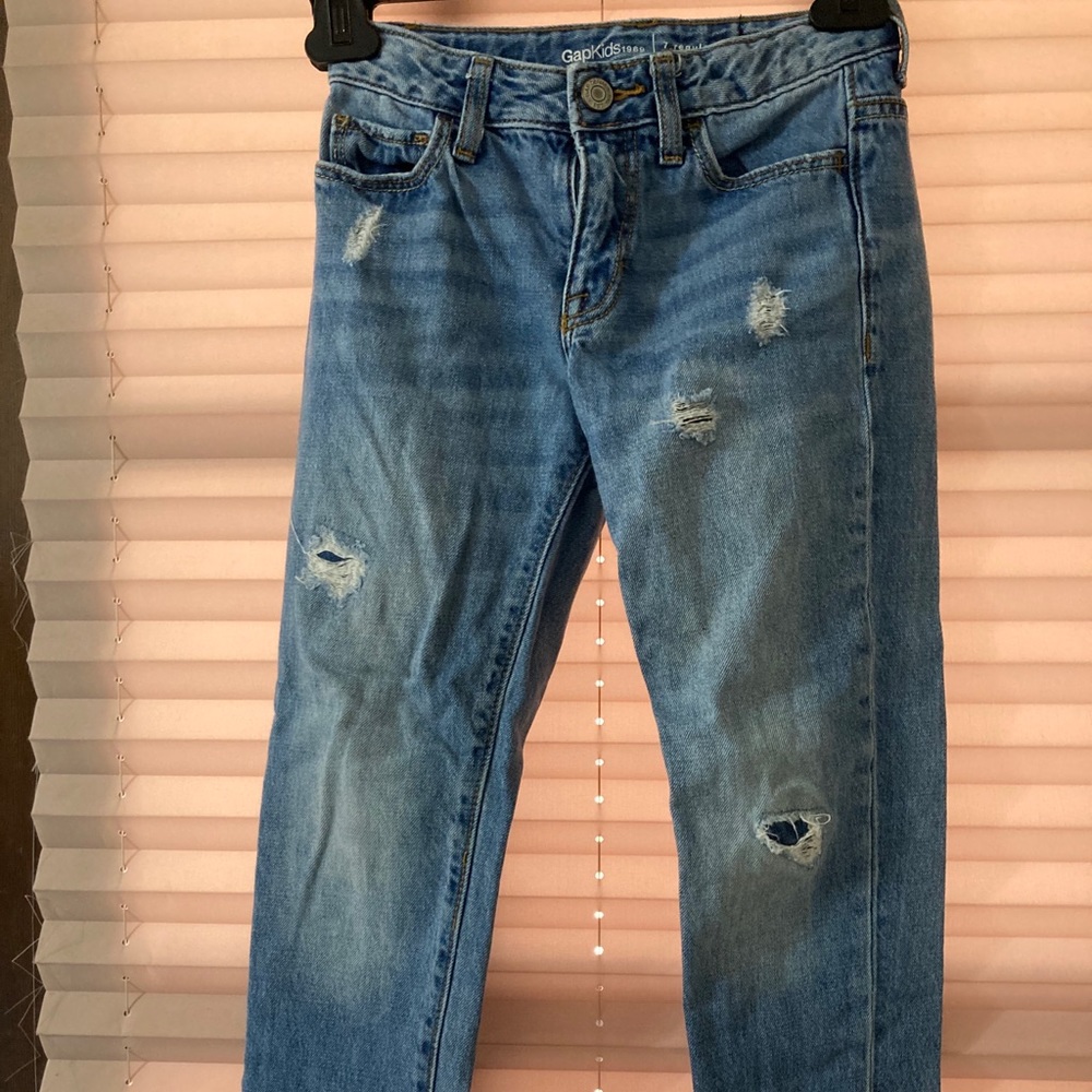 Girl Gap girlfriend cut distressed jeans